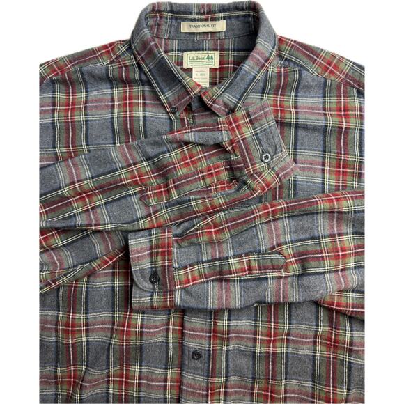 L.L. Bean Mens Traditional Fit Size L Reg Scotch Plaid Long Sleeve Flannel VTG - Picture 1 of 7